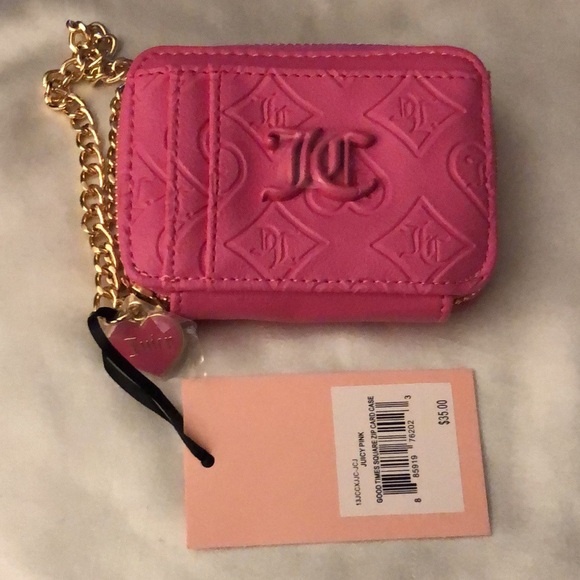 Juicy Couture Juicy Pink Good Times Square Zip Card Case Chain Wrist Strap NWT - Picture 3 of 13